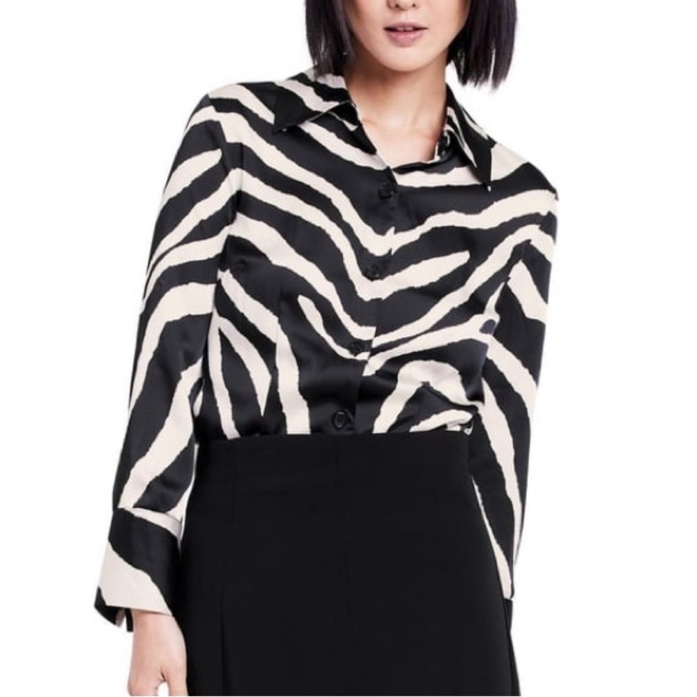 Black and White Zebra Sergio Hudson Button Up Women's Top